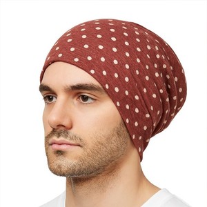 Custom Dotted Style <b>Beanie</b> Red Color Dot Pattern 100% Cotton Hand Knitted Male Casual Hat 56-58CM Adult Size - Product Image 1
