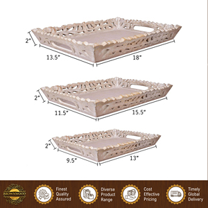 Plateau de service alimentaire en bois de manguier massif sculpté à la main, couleur blanc cassé, haute qualité, prix d'usine, pour la maison et la restauration, lot de 3 - Product Image 4