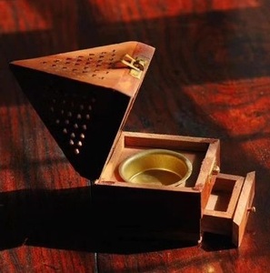 Handmade Acacia Wood Eco-Friendly Durable Incense <b>Burner</b> Pyramid Box with Metal Clasp for All-Season Anti-Odour Use Curio Craft - Product Image 3