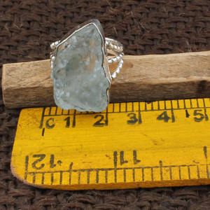 Bague artisanale en argent sterling 925 avec aigue-marine naturelle, pierre précieuse bleu clair authentique, bijoux vintage faits à la main, cadeau de mariage - Product Image 4