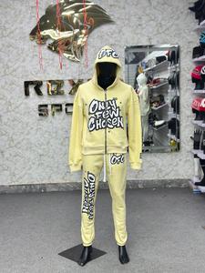 Wholesale Custom Blue <b>Hooded</b> 100% Cotton Breathable Lightweight Tracksuit Set Full <b>Zip</b> Jacket Pants Streetwear Style Adults - Product Image 3