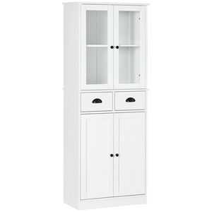 Armoire de rangement de cuisine traditionnelle de 61 pouces, autoportante, en bois blanc avec porte en verre, fermeture douce moderne, étagères réglables pour la maison - Product Image 1