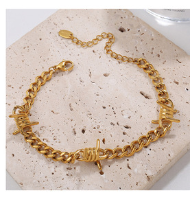 Collier et bracelet en acier inoxydable, design fil barbelé, or et argent, bijoux punk gothique, accessoires streetwear unisexe - Product Image 2