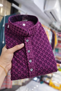Kurta Blanca de Algodón para Hombre, Manga Larga, Cuello Alto, Bordado Floral, Atuendo Modesto para Oración, Estilo de Oriente Medio, Corte Regular - Product Image 6