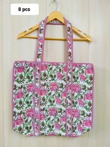 Large <b>Boho</b> Quilted Cotton Shoulder Tote <b>Bag</b> for Women Washable Block Print Luggage Tote on Sale for Grocery Shopping - Product Image 3