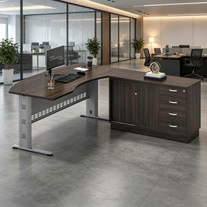 Escritorio Ejecutivo Moderno en Forma de L con Gabinete de Almacenamiento, Muebles de Oficina Independientes, Diseño Contemporáneo, Material de Madera - Product Image 1