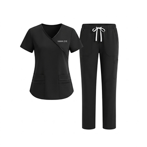 Conjunto de Uniforme Médico para Mujer Hawk Eye, Cuello en V, Color Negro, con Bolsillos, Dos Piezas - Product Image 1