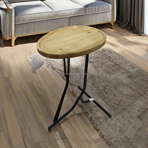 Table d'appoint en forme de C Petite table d'appoint en bois Plateau TV pour canapé et table basse de salon avec cadre en métal Marron - Product Image 3