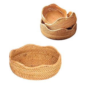 Premium Eco-friendly Handmade Vintage Wicker Rattan <b>Bread</b> <b>Basket</b> / Tray Scallop Edge Circle Shape Multifunctional Storage - Product Image 1