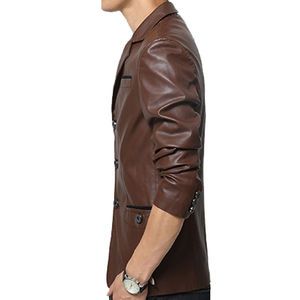 Chaqueta de Cuero Tostado a la Moda para Hombre, de Alta Calidad, Cómoda, Informal, para Otoño, Transpirable y Resistente al Viento, Venta al Por Mayor - Product Image 1