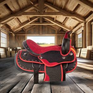 TI101OA053 Silla de montar western personalizada de marca, cuero sintético PU, asiento suave, armazón de fibra de vidrio, herrajes de acero inoxidable - Product Image 1