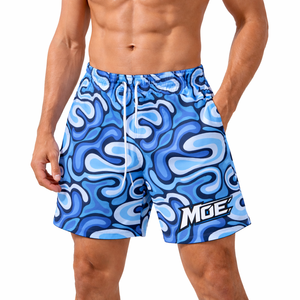 Pantalones Cortos Deportivos para Hombre con Estampado de Ondas Azules Personalizados, Ligeros, de Poliéster, para Entrenamiento, Producción OEM al por Mayor - Product Image 1