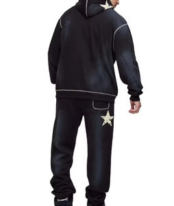 Chándal de hombre con logo personalizado, bordado desgastado, de tejido grueso, color negro descolorido por el sol, de manga larga, para primavera. - Product Image 6