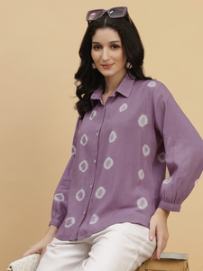 เสื้อเชิ้ตแขนยาวผ้าเรยอนเครปย้อมสีมัสตาร์ดสำหรับผู้หญิง คอปกแบบสเปรด สไตล์ลำลอง - Product Image 3