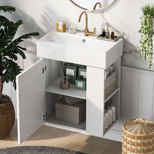 Modern 21.6-Inch Floating Bathroom Vanity with Ceramic Basin Right <b>Side</b> Storage for Small Bathrooms - Product Image 2