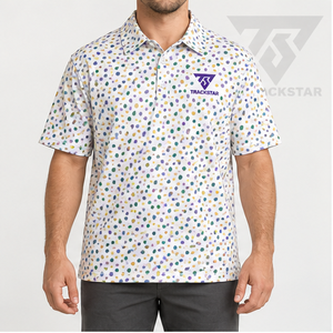 Trackstar Men's <b>White</b> Multicolor Dot Print <b>Polo</b> Shirt Short Sleeve Button Collar Casual <b>Golf</b> Shirt Custom Logo - Product Image 1