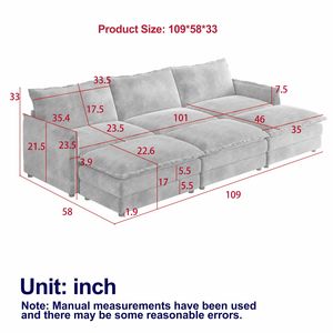 Cómodo Sofá de 3 Plazas en Tela de Pana con 3 Reposapiés Móviles, Asiento Profundo Extra Grande, Tapicería Reclinable para Sala de Estar - Product Image 2