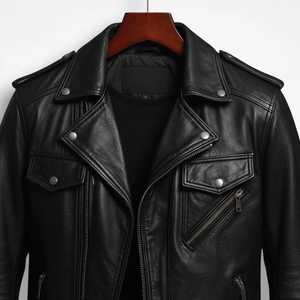Premium Men's Black Genuine <b>Sheepskin</b> Leather Motorcycle Jacket Slim Fit Biker Punk Streetwear <b>Vintage</b> Real Leather <b>Coat</b> Men - Product Image 3