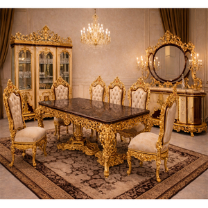 Maharani Luxury Classic Dining Furniture With Console & Curio Lavish European Hand Carved Dining Set French Style - Product Image 1