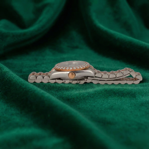 Montre de luxe à deux tons avec lunette sertie de diamants, cadran marron, acier inoxydable, or rose, affichage de la date - Product Image 4