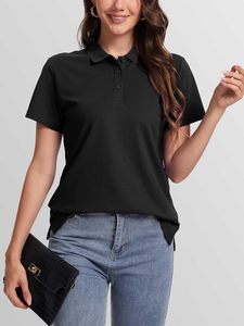 Chemise polo pour femme, coupe ajustée, col chemise, mélange de coton, légère, toucher doux, décontractée, chic, tendance, élégante, été, printemps, quotidienne - Product Image 2