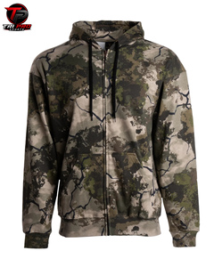 Sudadera con capucha de forro polar para hombre, de camuflaje para exteriores con diseño de ramas y madera, con cremallera completa, de peso pesado, táctica y ajustable - Product Image 1