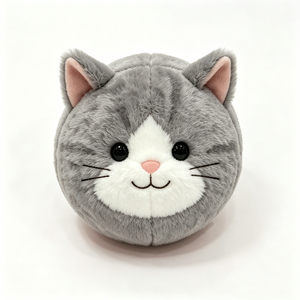 Custom Grey Round Cute <b>Cat</b> <b>Plush</b> Stuffed Animal with PP Cotton Filling Plushie - Product Image 1