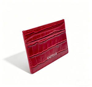 [Highly Recommended] Castello Genuine Leather Slim Card Case <b>Wallet</b> Open Closure Foiled Logo Unisex Black Navy Green Red - Product Image 3