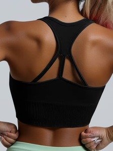 Women High Support Scoop <b>Neck</b> Racerback Sports Bra with Front Logo Eco Friendly Lightweight Removable <b>Pads</b> for Yoga Gym Workout - Product Image 2