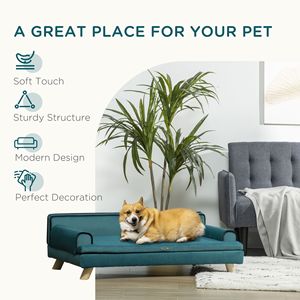 Divano Sostenibile per Cani di Taglia Grande, Morbido Letto per Animali Domestici con Gambe in Legno e Rivestimento Lavabile, Comodo per Dormire, Colore Teal - Product Image 4