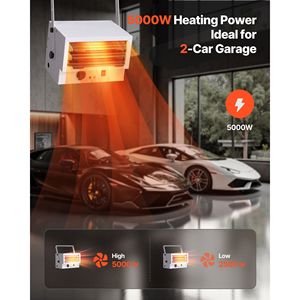 Riscaldatore Elettrico da Garage 5000 Watt, Bassa Rumorosità, Montaggio a Soffitto, Elemento Riscaldante in Mica, 2 Impostazioni, Protezione da Surriscaldamento - Product Image 2