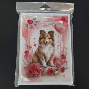 Whimsical Sheltie Valentine Roses A7 Tamaño 5x7 Tarjetas de notas en blanco Paquete de 8 con sobres Tarjetas de felicitación - Product Image 3