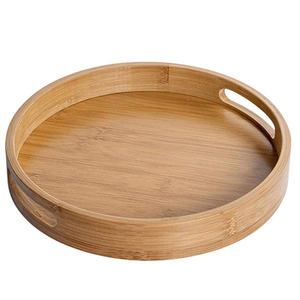 Bamboo Wooden Round Serving <b>Tray</b> With Handle Tea & Coffee Table Decorative <b>Tray</b> Food <b>Storage</b> Platters - Product Image 1