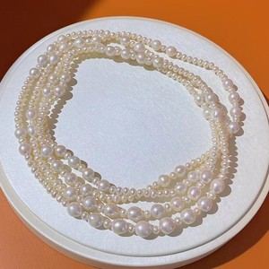 160cm <b>White</b> <b>Wrapped</b> Triple Chain Freshwater Pearl Necklace 4-5mm Plus 8-9mm Sweater 4-5mm Plus 8-9mm Pearl Freshwater Necklace - Product Image 2