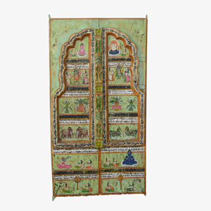 Haswani Handicrafts Antique Wooden PTD <b>Door</b> Handcrafted <b>Rustic</b> Vintage Painted Apartment Entry Solid Wood Traditional Windproof - Product Image 1