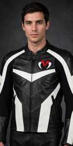 Conjunto de Chaqueta y Pantalones de Cuero Blanco y Negro para Motociclismo para Hombre - Product Image 5