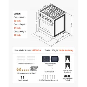 Forno Elettrico Indipendente in Acciaio Inossidabile da 29,9 Pollici con 4 Bruciatori Sigillati e Griglie Facili da Raggiungere per Uso Domestico - Product Image 6