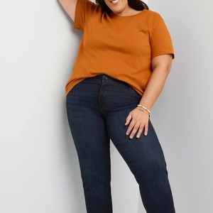 T-shirt à manches courtes pour femmes, taille plus, col rond, décontracté, en coton, tissu jersey, avec logo personnalisé OEM - Product Image 3