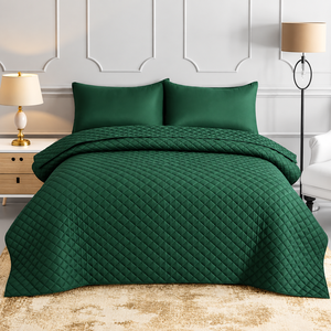 Turquoise Micro Sateen Bedspread 3 Pcs Breathable Home Use Simple Style All Season Diamond Stitch - Product Image 3