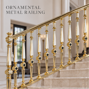 Barandilla de Escalera de Metal en Tono Dorado de Lujo con Balaustres Negros para Villas, Hoteles e Interiores de Primera Calidad - Product Image 1
