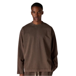 T-shirt à manches longues pour homme, en coton, couleur marron délavé, col rond, style streetwear décontracté, look vintage doux - Product Image 6