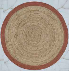 Tapis d'appoint en jute tissé à la main, style bohème chic, bordure verte, décoration de maison de style farmhouse - Product Image 1