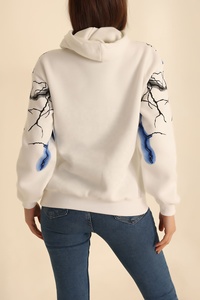 Sudadera con Capucha para Mujer, con Estampado de Rayos Azules, Informal, de Manga Larga, Tejido de Algodón, con Logotipo Frontal, Antiencogimiento, para Invierno - Product Image 3