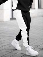 Ensemble survêtement homme 2 pièces, veste zippée avec empiècements latéraux noirs et blancs, pantalon de jogging