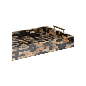 Plateau de service artisanal en corne de buffle avec incrustations, poignées en laiton, écologique, pour la maison moderne, organisateur de table basse - Product Image 2