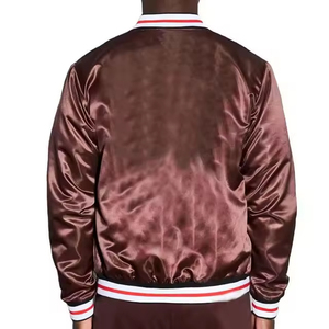 Chaqueta Bomber de Satén Marrón para Hombre, Cuello Camisero, Corte Regular, Estilo Casual Otoñal, Cierre de Botones, Color Sólido - Product Image 5