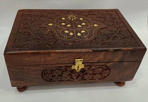 Caja de embalaje de joyería de madera rectangular con forma personalizada de diseño pintado de la India característica funcional plegable para almacenamiento múltiple - Product Image 3