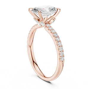 Bague de fiançailles solitaire en or rose avec diamant de laboratoire taille radiant et bande pavée pour femme - Product Image 2