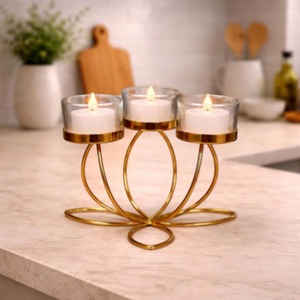 Flower Shape Style Gold Metal And Glass <b>Candle</b> Stand Suitable For Home Decor Living Room Table And Shelf Styling From India - Product Image 5