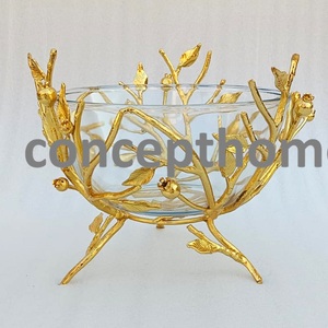 Tazón de Servir Personalizable de Porcelana Hecha a Mano Ecológica con Base de Metal y Cristal de Lujo, Diseño Floral Moderno, para Bodas, Fiestas y Eventos - Product Image 3
